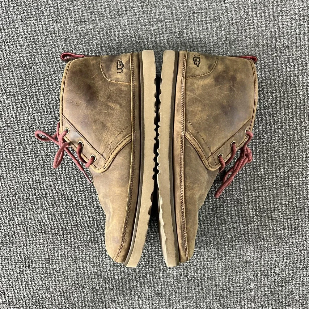UGG Boots Mens 10 Brown Leather Wool Lined Chukka Ankle Lace Up Winter Casual